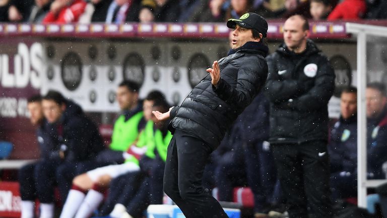 Antonio Conte looks on from the sideline at Turf Moor