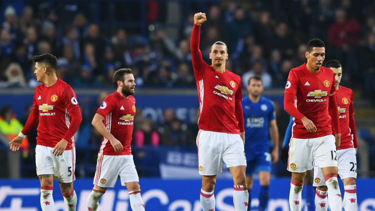 Zlatan Ibrahimovic (centre) celebrates doubling United's lead