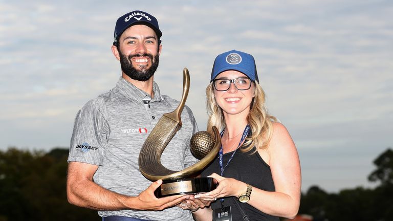 Adam Hadwin with fiancee Jessica after his win at the Valspar Championship