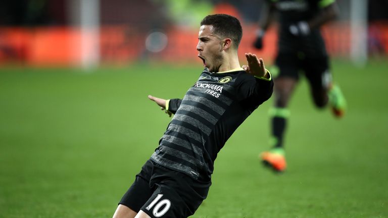 Eden Hazard opened the scoring for Chelsea after 25 minutes at the London Stadium