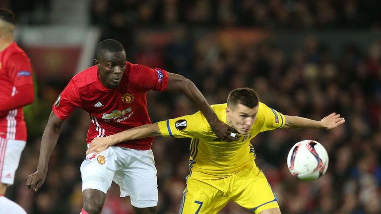 Eric Bailly battles with Rostov's Dmitriy Poloz