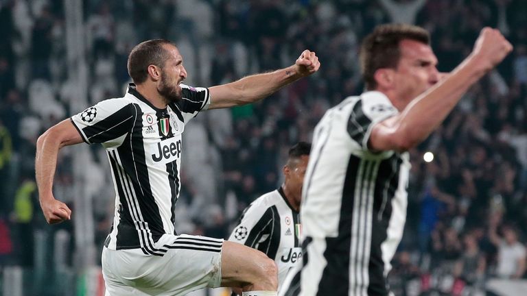 Chiellini celebrates making it 3-0 for Juventus