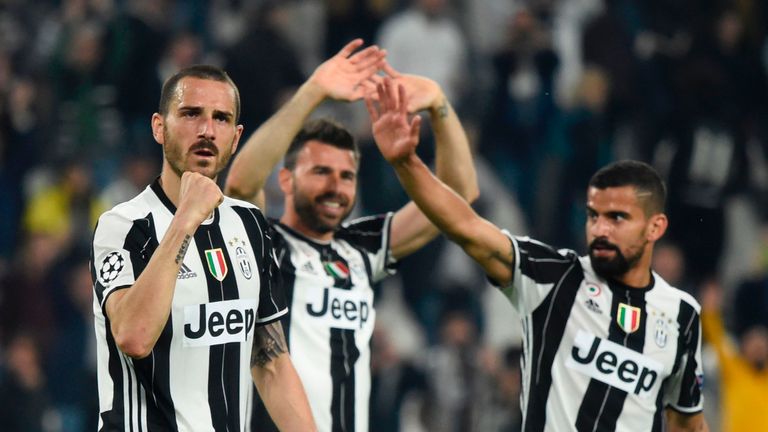 Juventus celebrate victory over Barcelona in the quarter-final