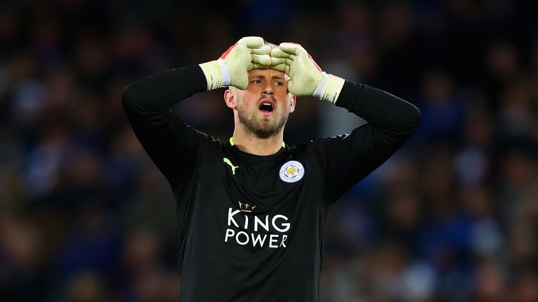 Goalkeeper Kasper Schmeichel shows his anguish