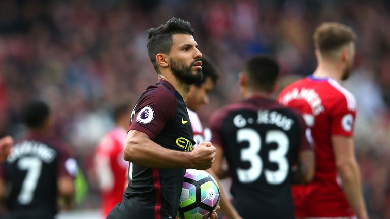 Sergio Aguero scored City's first goal from the penalty spot