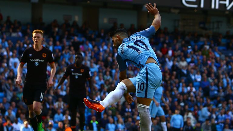 Sergio Aguero scored his 10th goal in as many appearances