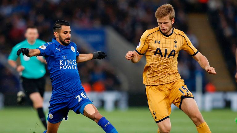Riyad Mahrez vies with Tottenham's Eric Dier