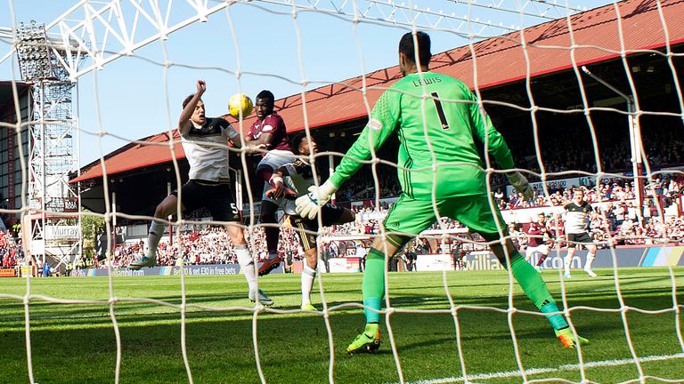 Hearts' Isma Goncalves scores the equaliser to make it 1-1 against Aberdeen earlier this month