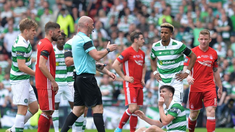 Kieran Tierney was substituted in the first-half of the Cetlci's 2-1 William Scottish Cup final win over Aberdeen