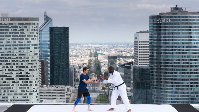 Murray and Riner at the Under Armour event in Paris