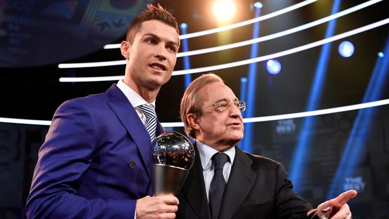 Florentino Perez (right) was re-elected as Real Madrid president on Monday