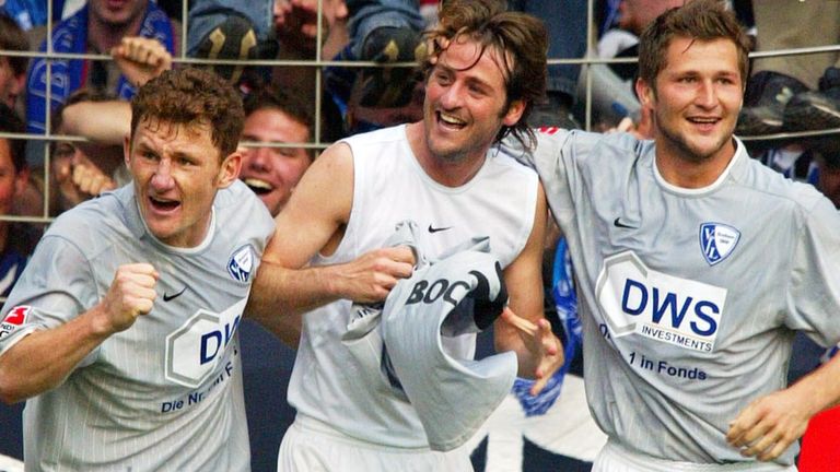 Christiansen (centre) fired VfL Bochum back to the Bundesliga - where he went on to become the joint-top goalscorer in 2002/03