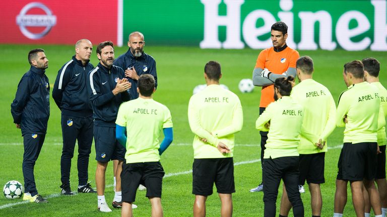 Christiansen (third left) helped APOEL become the first Cypriot side to reach the knockout phase of the Europa League