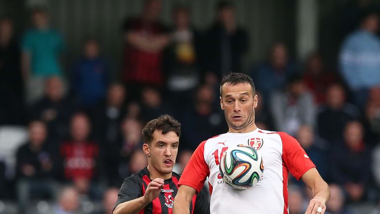 Josh Robinson in action for Crusaders during a UEFA Champions League qualifying round match against Skenderbeu Korce in July 2015