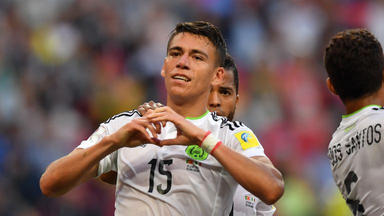 Mexico's defender Hector Moreno celebrates his goal against Portugal