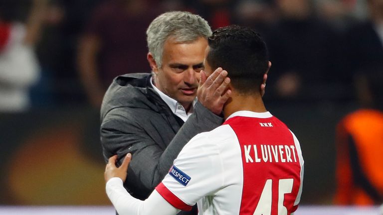 Jose Mourinho was seen speaking to Kluivert after United's Europa League final victory