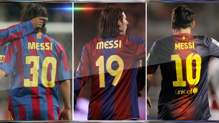 Lionel Messi wore 30 before switching to 19 in 2006 - he then took the 10 shirt after Ronaldinho left in 2008