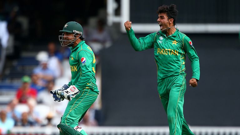 Pakistan's teenage legspinner Shadab Khan celebrates one of his two wickets in the final