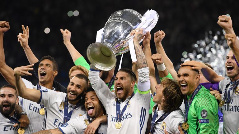 Real Madrid celebrate retaining the Champions League title