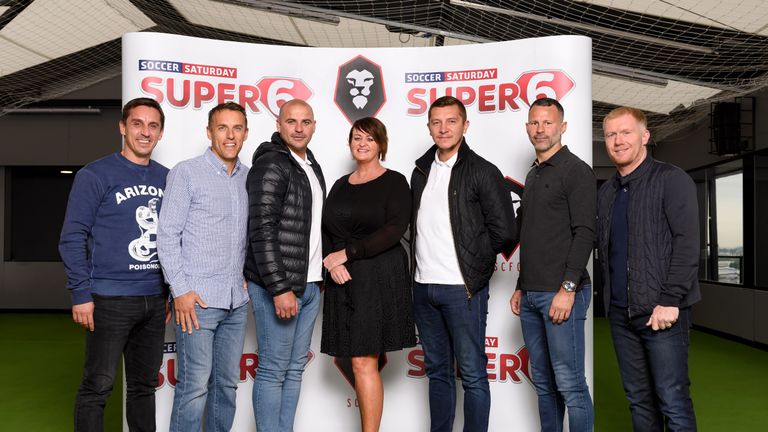 The Salford City management are joined by co-owners Gary Neville, Phil Neville, Ryan Giggs and Paul Scholes