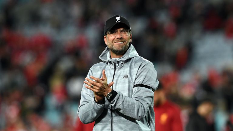 Klopp applauds the fans after their end-of-season friendly against Sydney FC