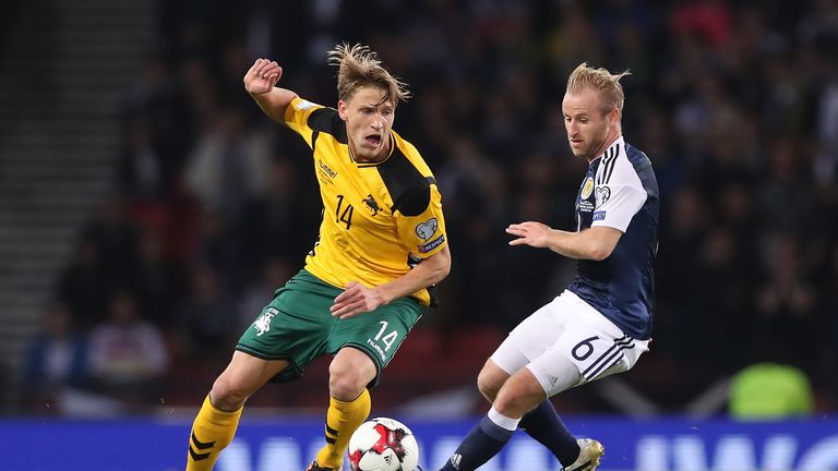 Vykintas Slivka featured for Lithuania against Scotland in their recent World Cup qualifier