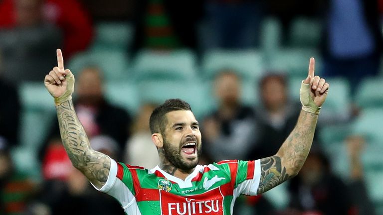 Adam Reynolds celebrates the Rabbitohs' win over the Dragons