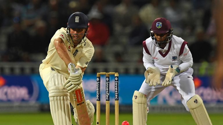 Alastair Cook plays a shot under lights during the first day-night Test at Edgbaston in August