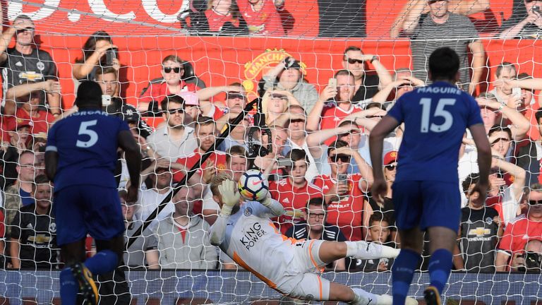 Kasper Schmeichel has saved more Premier League penalties at Old Trafford (1 of 1) than his dad, Peter (0 of 3)