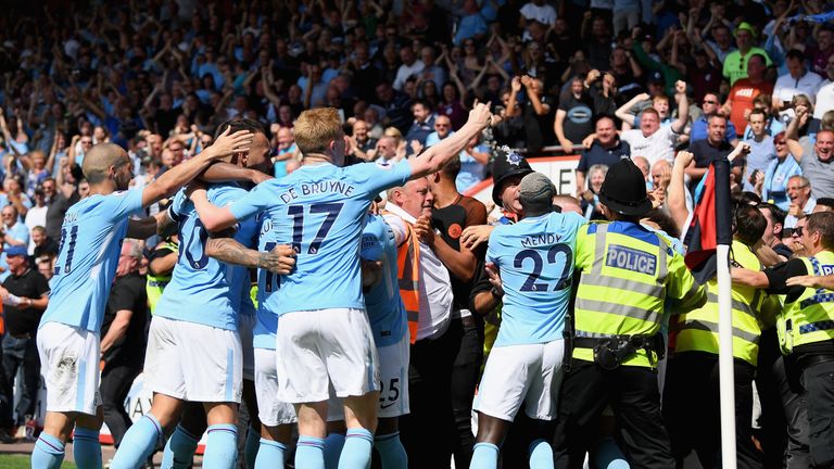Police and stewards had to restore order after Raheem Sterling's late winner