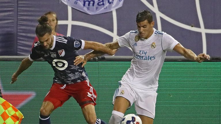Theo Hernandez (right) in pre-season action for Real Madrid in the USA