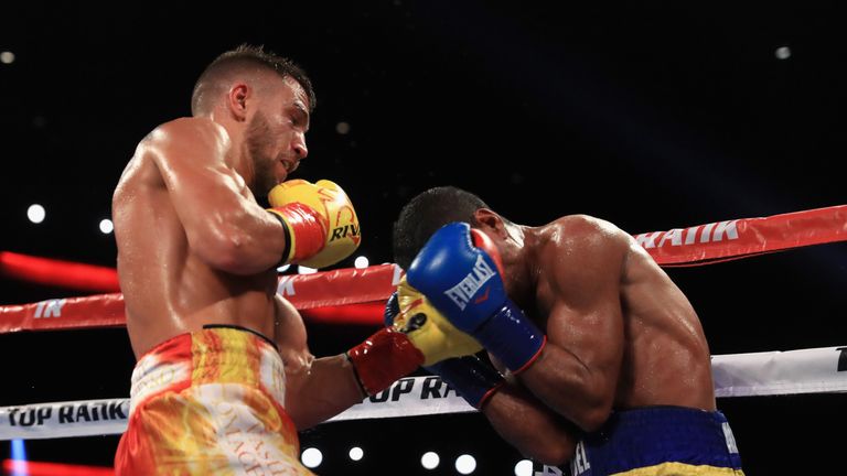 Vasyl Lomachenko (L) had few problems in beating Miguel Marriaga to retain his WBO title