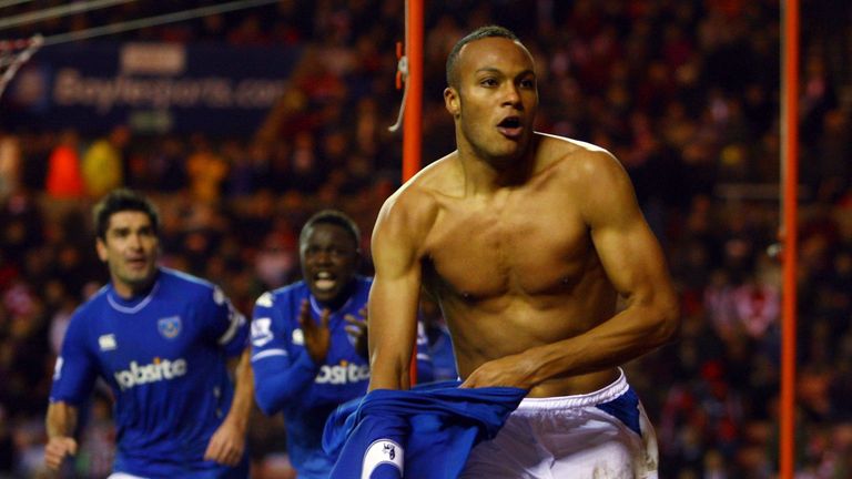 Younes Kaboul picked up a second booking for taking his shirt off in a goal celebration for Portsmouth
