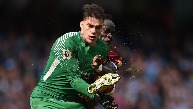 Mane was sent off for this clash with Ederson against Manchester City