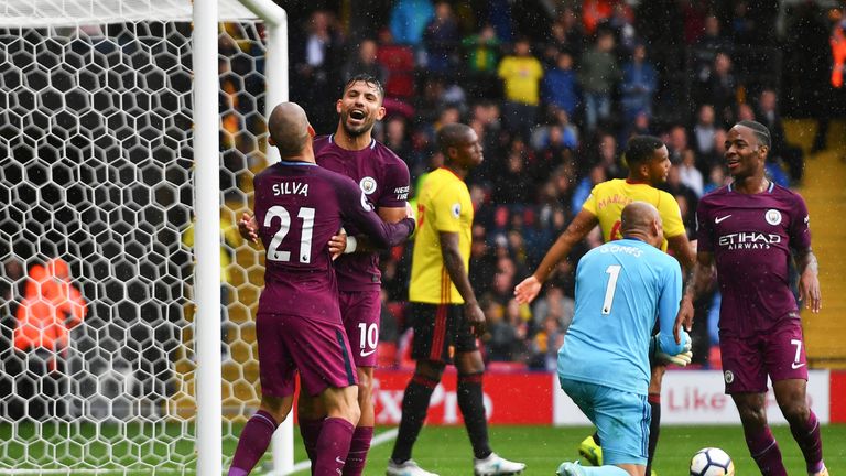 Sergio Aguero scored a hat-trick in Manchester City's win at Watford