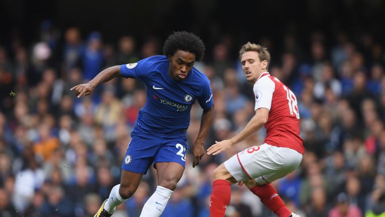 Willian attempts to get past Nacho Monreal