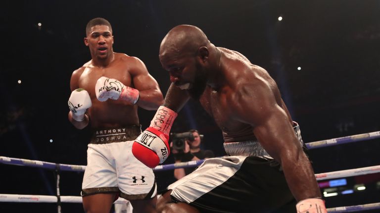 Joshua retained world titles after halting Carlos Takam at the Principality Stadium 