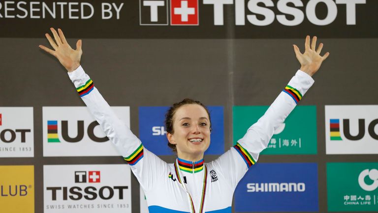 Elinor Barker claimed gold in the Women's Point race at the 2017 UCI Track Cycling World Championships