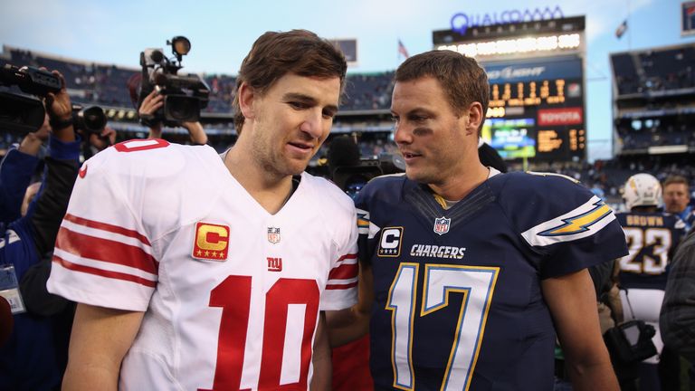 Eli Manning (L) and Philip Rivers (R) were selected with the No 1 and No 2 picks of the 2004 Draft