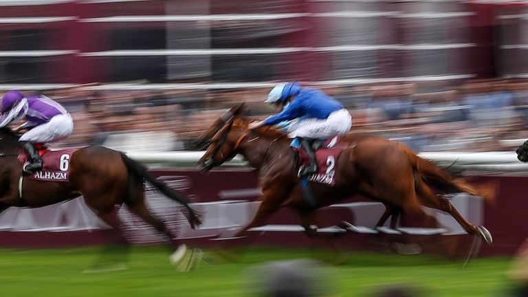 Happily (L, purple/white) wins the Qatar Prix Jean-Luc Lagardere