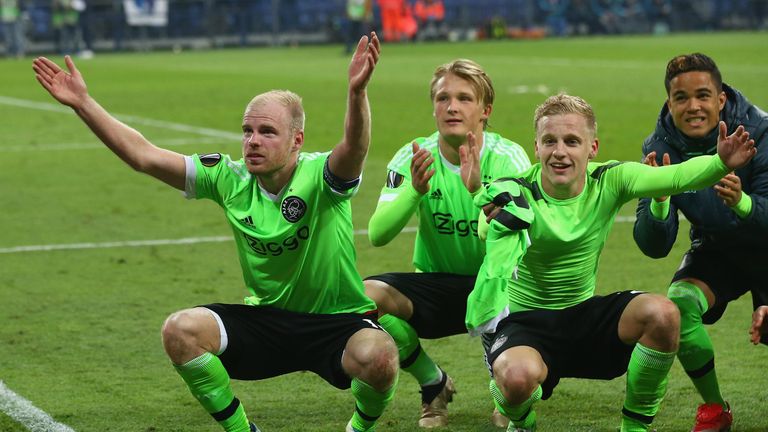Ajax defender Matthijs de Ligt (right) will not be joining Barca next season, says the player's agent