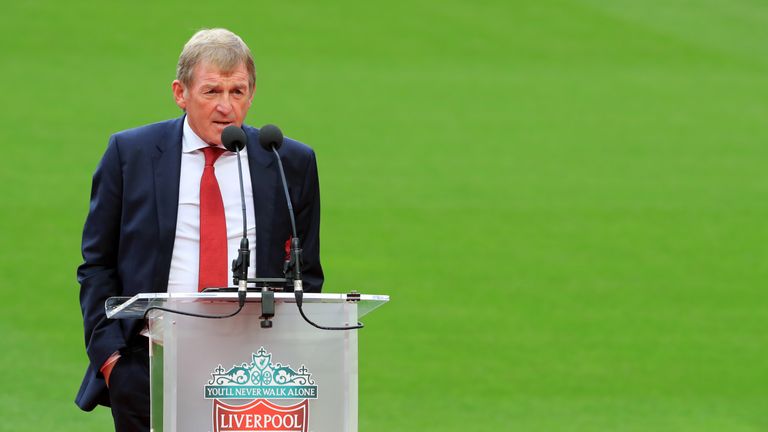 Kenny Dalglish speaks during opening event for the stand named in his honour at Anfield