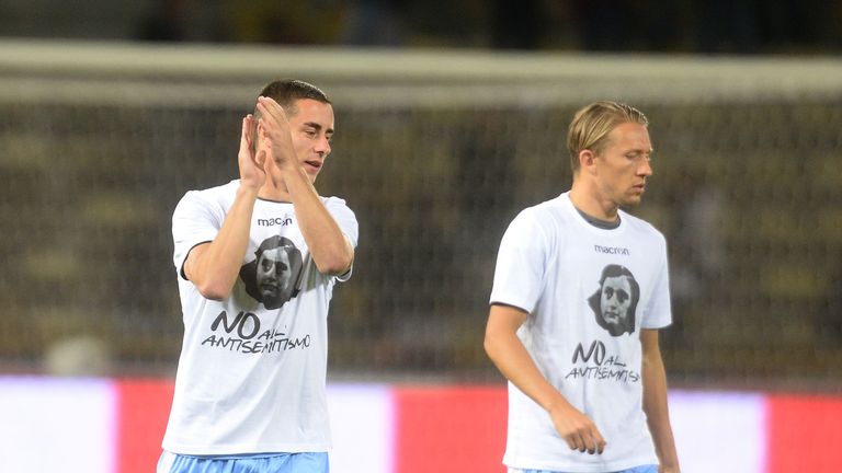 Lazio players wear a shirt depicting Anne Frank