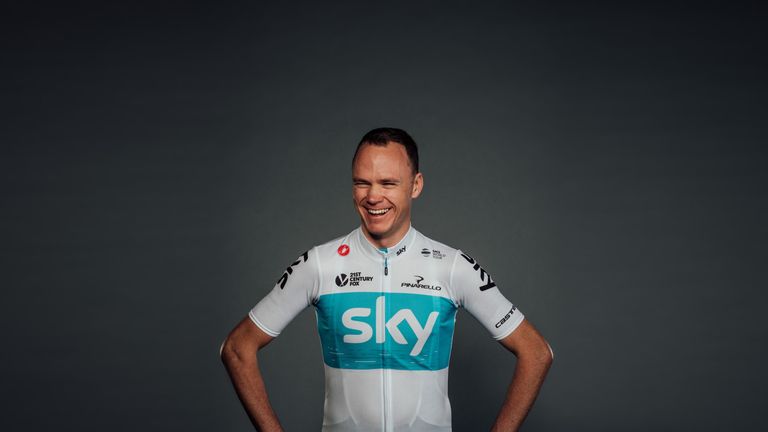 Chris Froome poses in Team Sky's new kit for the 2018 season