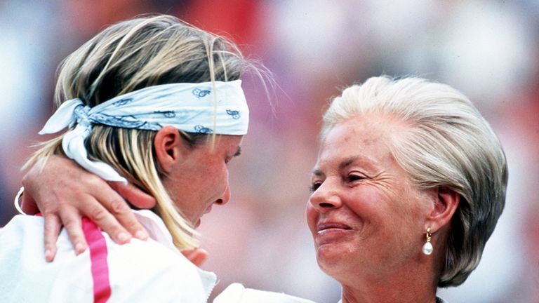 Jana Novotna was consoled by the Duchess of Kent after her defeat by Steffi Graf in the women's singles final at Wimbledon in 1993