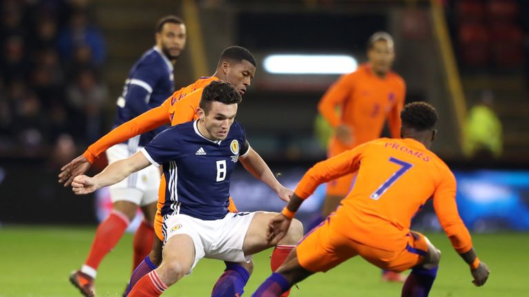 John McGinn battles for the ball at Pittodrie