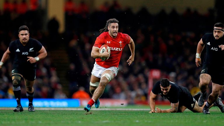 Wales' flanker Josh Navidi on the attack against New Zealand