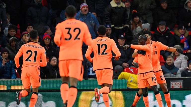 Sadio Mane celebrates his goal with team-mates