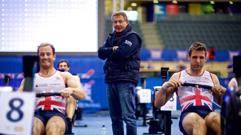 GB rowers, Matt Rossiter and Callum McBrierty racing at the British Rowing Indoor Championships in 2016
