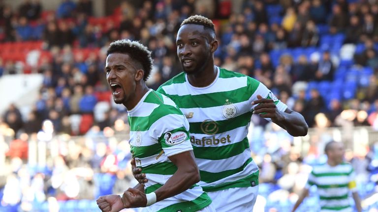 Celtic's Scott Sinclair celebrates with Moussa Dembele (right)